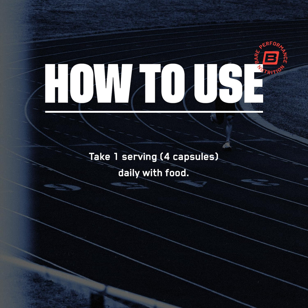 BARE PERFORMANCE NUTRITION cápsulas junto a equipo de entrenamiento para uso post-ejercicio