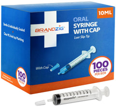 BRANDZIG jeringa 10 ml vista frontal con tapa, facilidad de dosificación