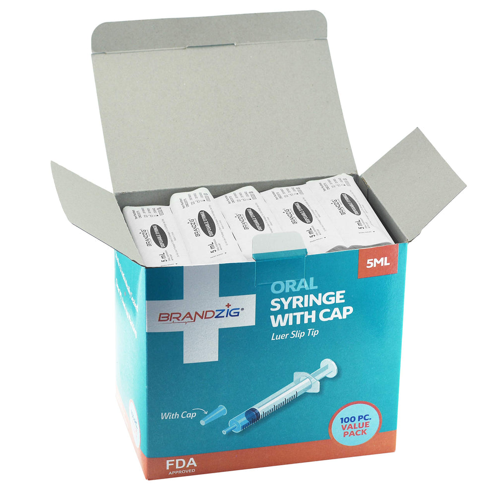 BRANDZIG jeringa junto a mano para comparación de tamaño y control