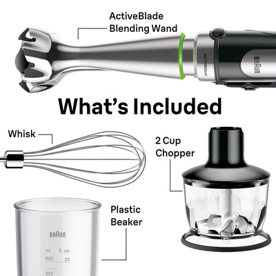 Braun product packaging label highlighting features and included accessories