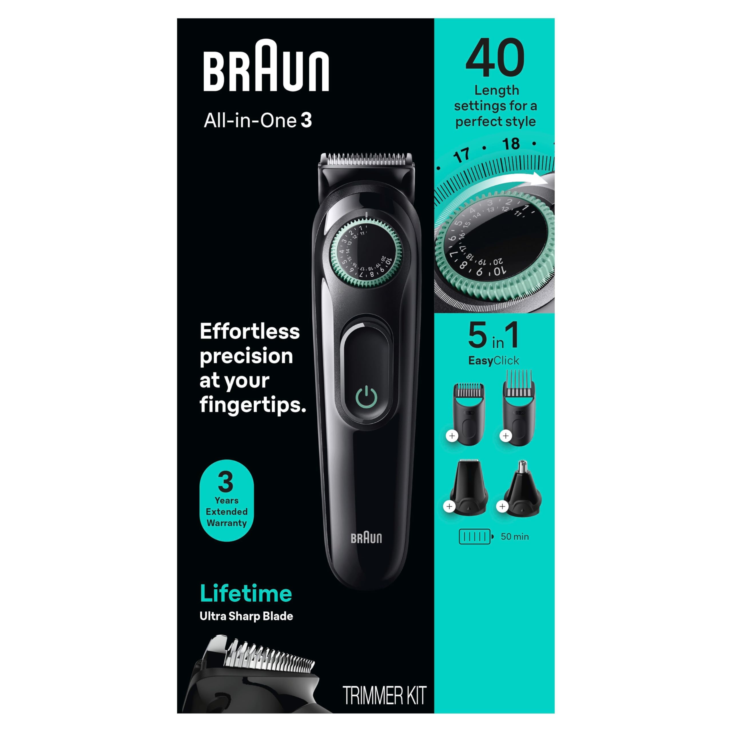Braun comparación de tamaño en mano para evaluar ergonomía y portabilidad