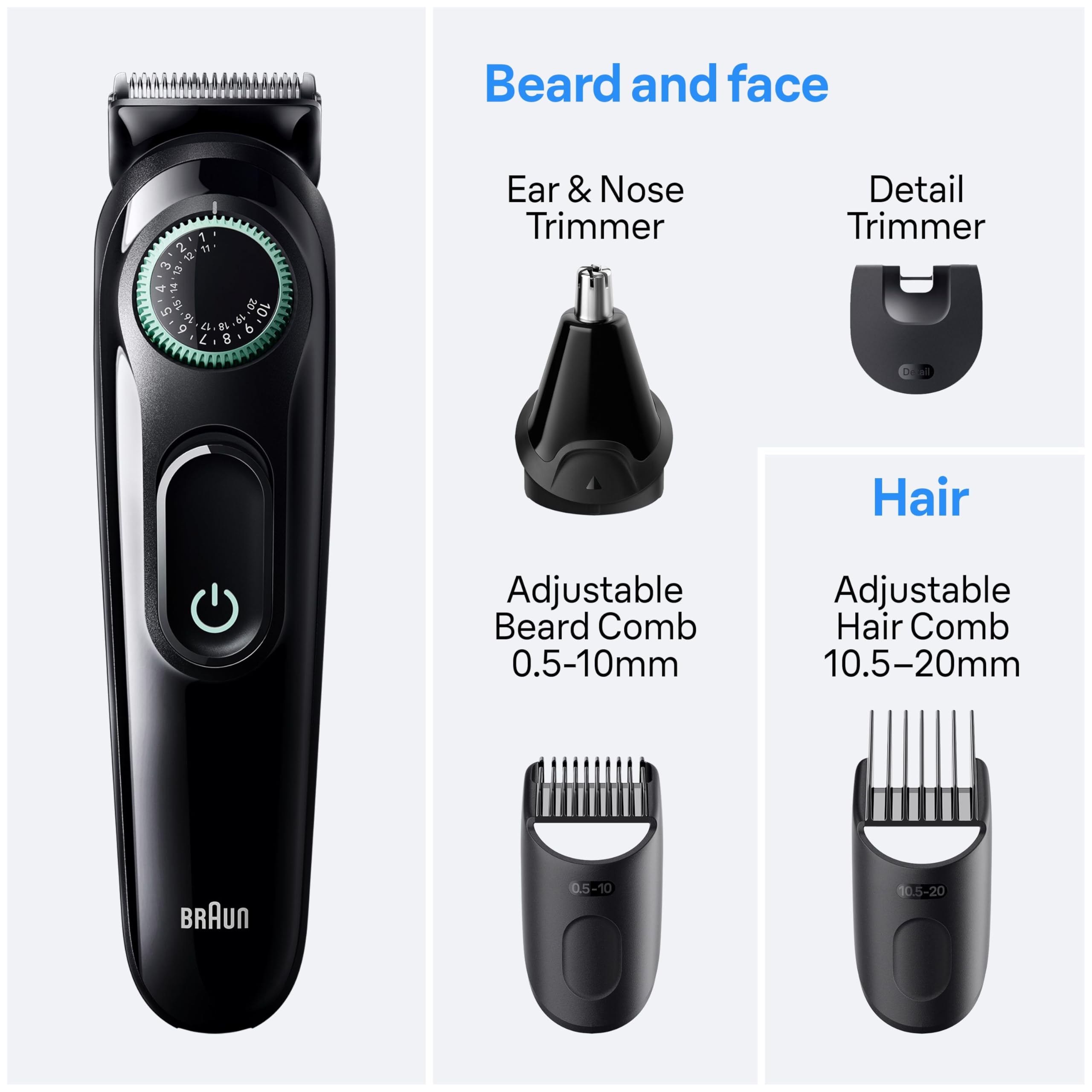 Braun peines y accesorios incluidos para distintos largos y estilos