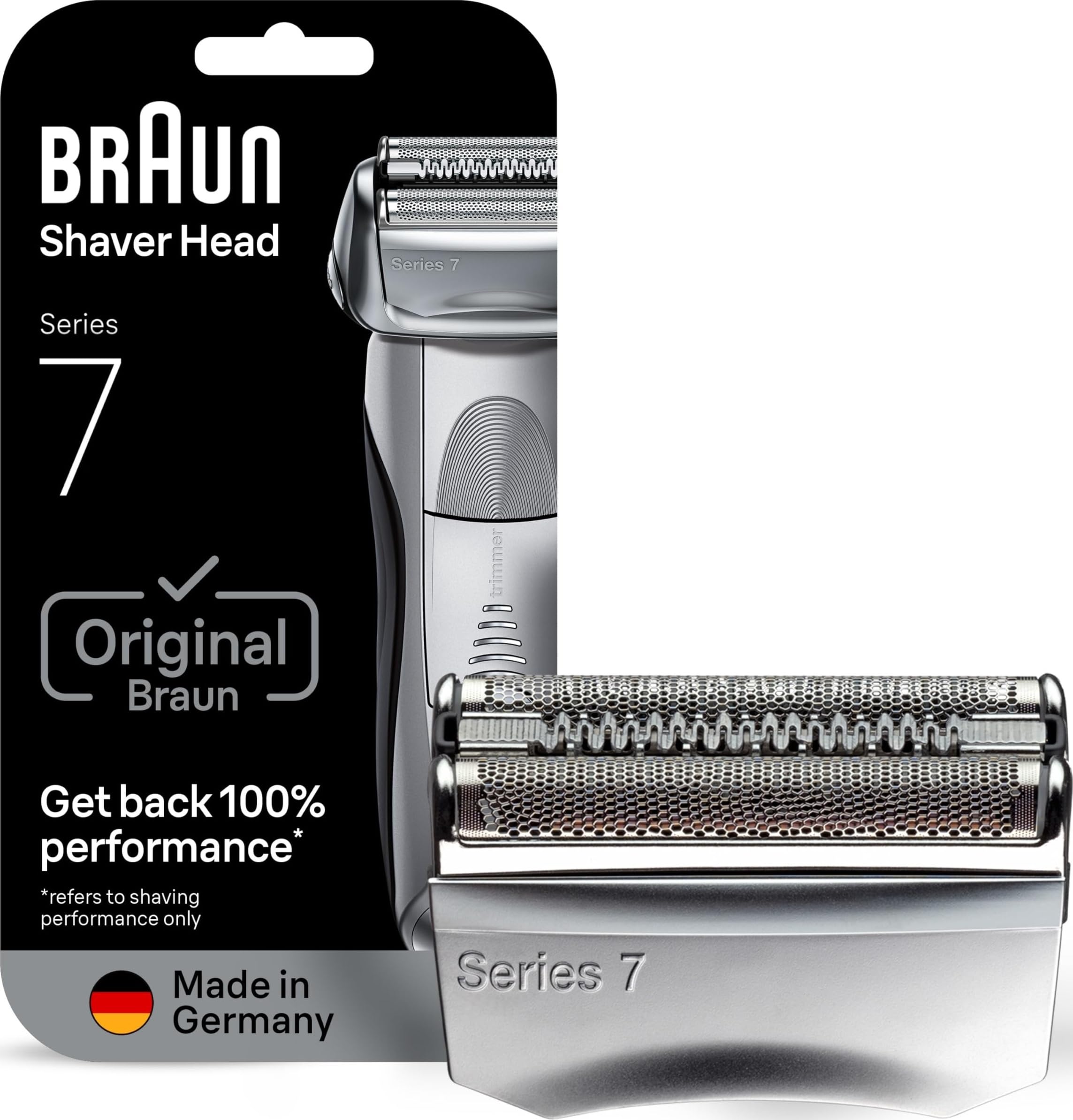 Braun front view of 70S cassette showing silver head and improved shave
