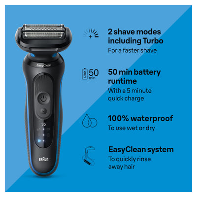 Braun Series 5 primer plano de láminas mostrando precisión de corte
