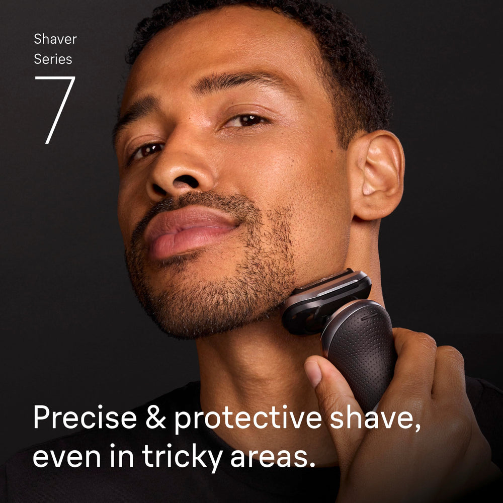 Braun Series 7 clean & charge center with shaver docked for hygienic maintenance