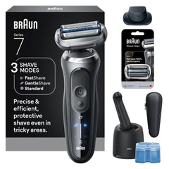 Braun Series 7 front view showing ergonomic handle and controls for comfortable grip