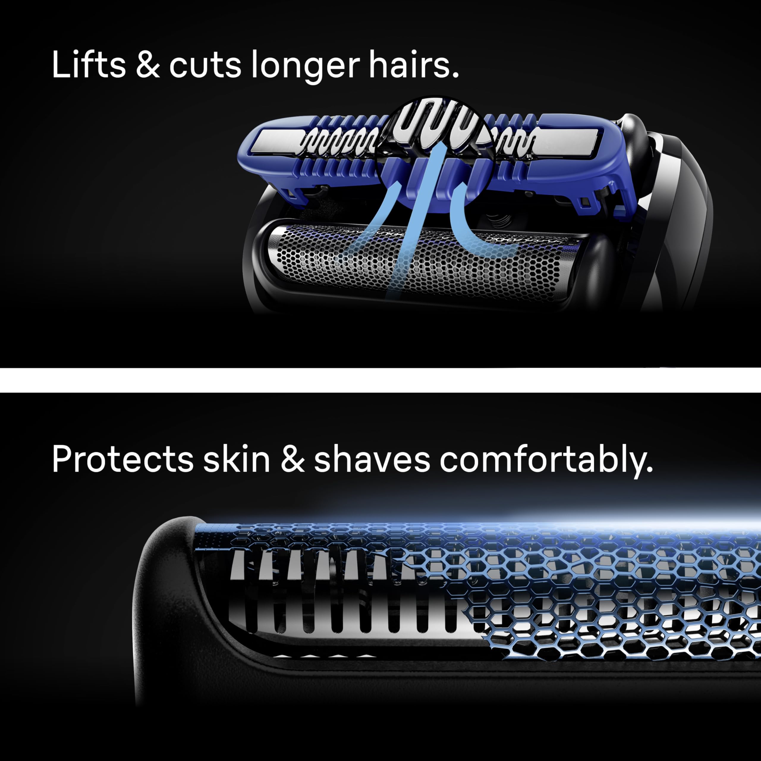 Braun Series 7 held beside a razor for size comparison and travel-friendly scale