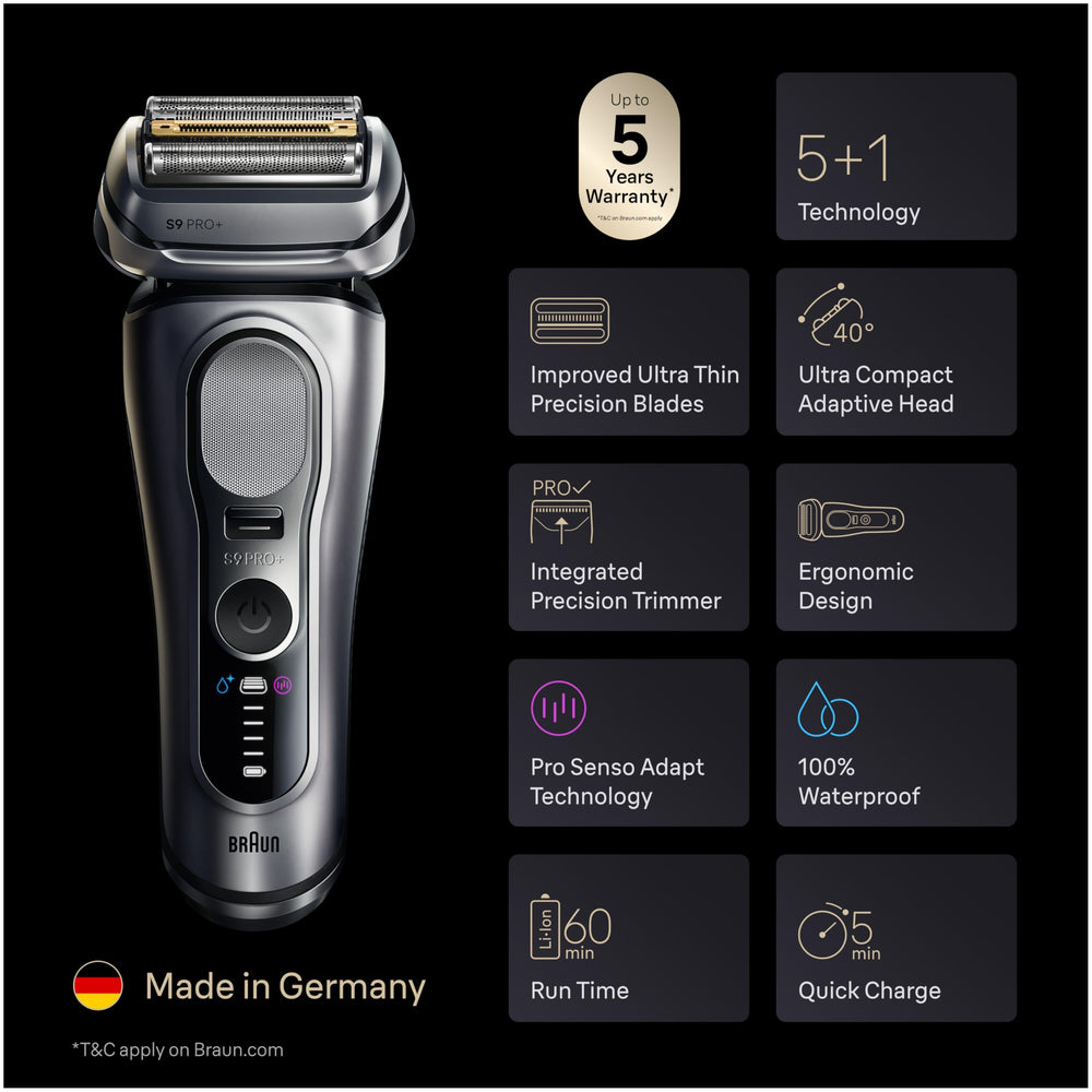Braun close-up of five-foil cutting head highlighting smooth glide for gentler shaves
