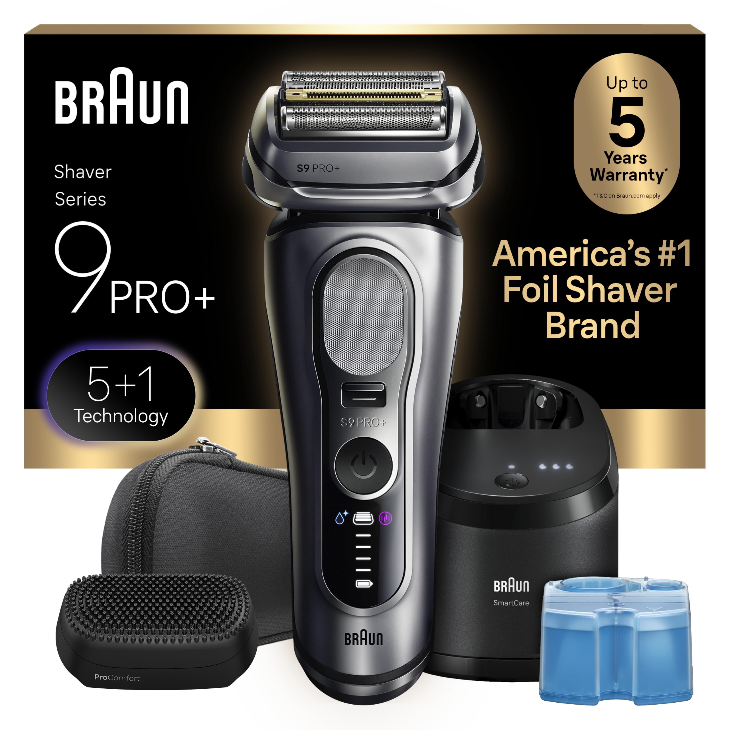 Braun Series 9 PRO front view showing sleek silver design and controls for premium look