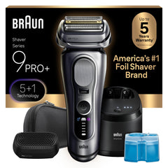 Braun Series 9 PRO front view showing sleek silver design and controls for premium look