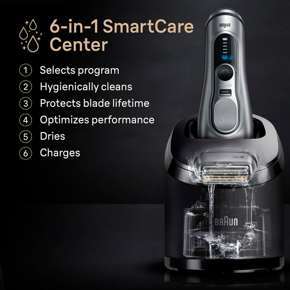 Braun shaver in hand for scale showing compact size and comfortable grip
