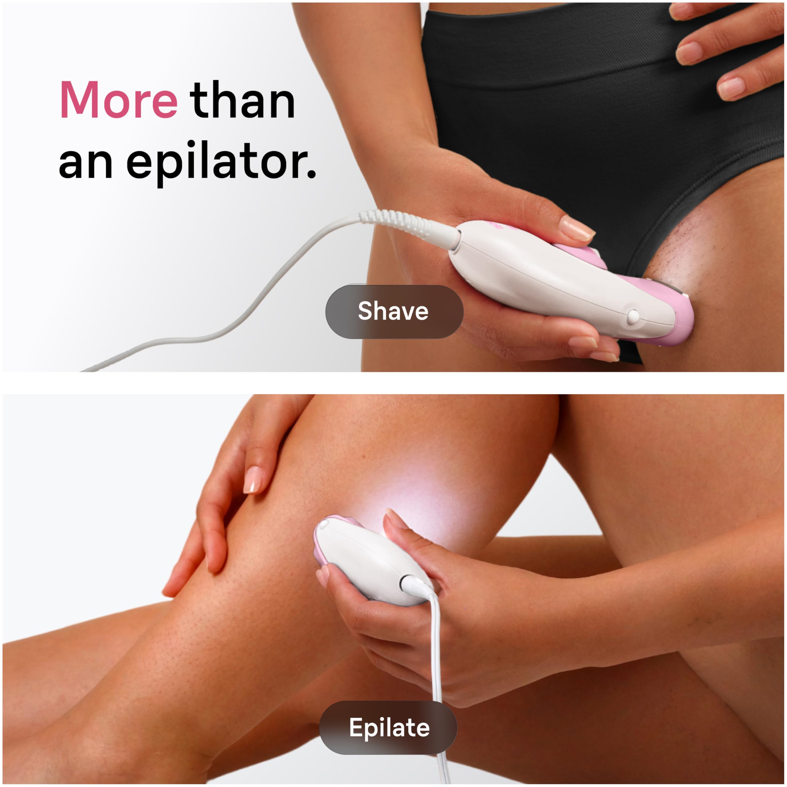 Braun Silk-épil 3 comparación de tamaño junto a mano para referencia de escala y manejo