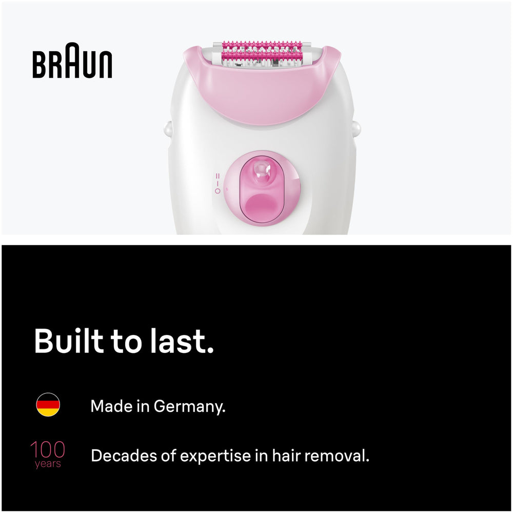 Braun Silk-épil 3 contenido de caja con depiladora, cabezales, cargador y cepillo limpiador