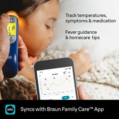 Braun ThermoScan 7+ ExacTemp indicator detail confirming correct probe placement and reliability