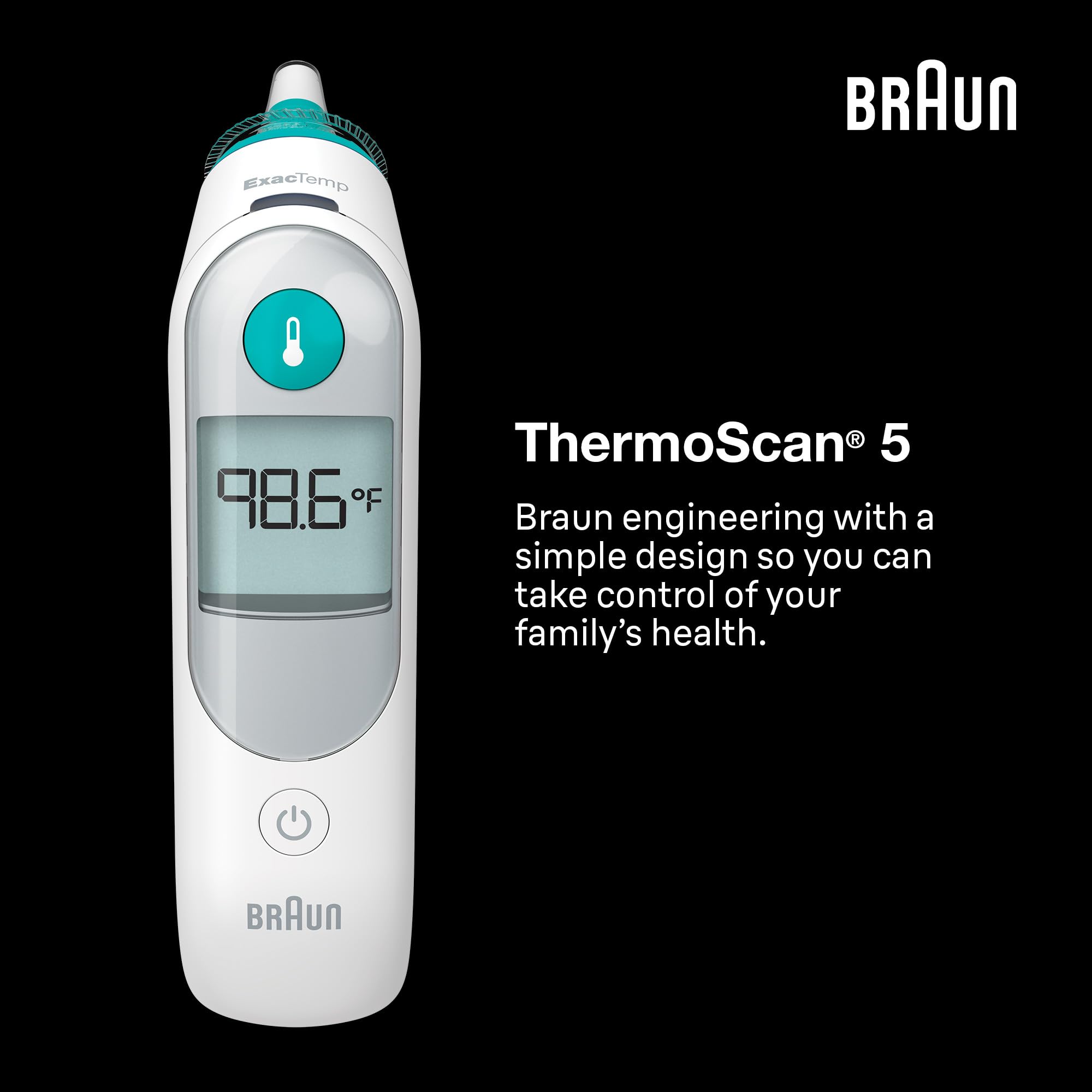 Braun ThermoScan 5 guardado en su funda protectora para transporte seguro