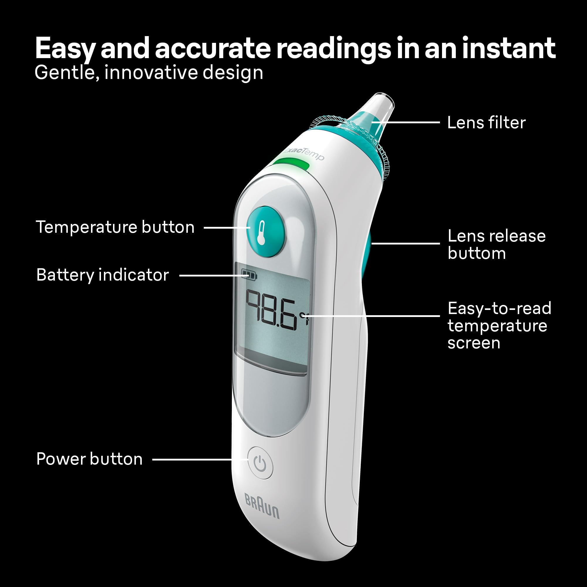 Braun ThermoScan 5 pantalla digital iluminada con lectura rápida y clara