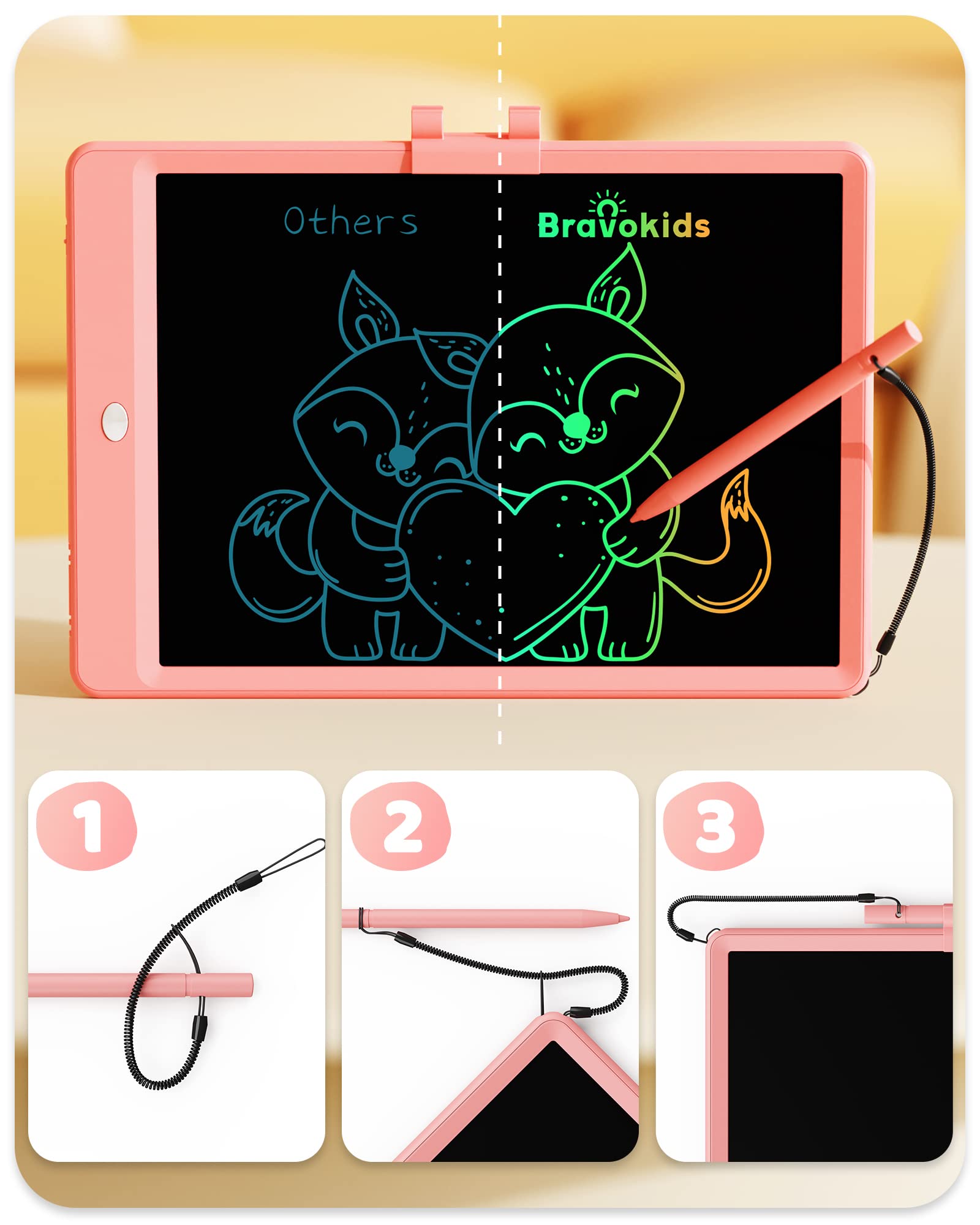 bravokids detalle de la pantalla LCD a color que protege la vista