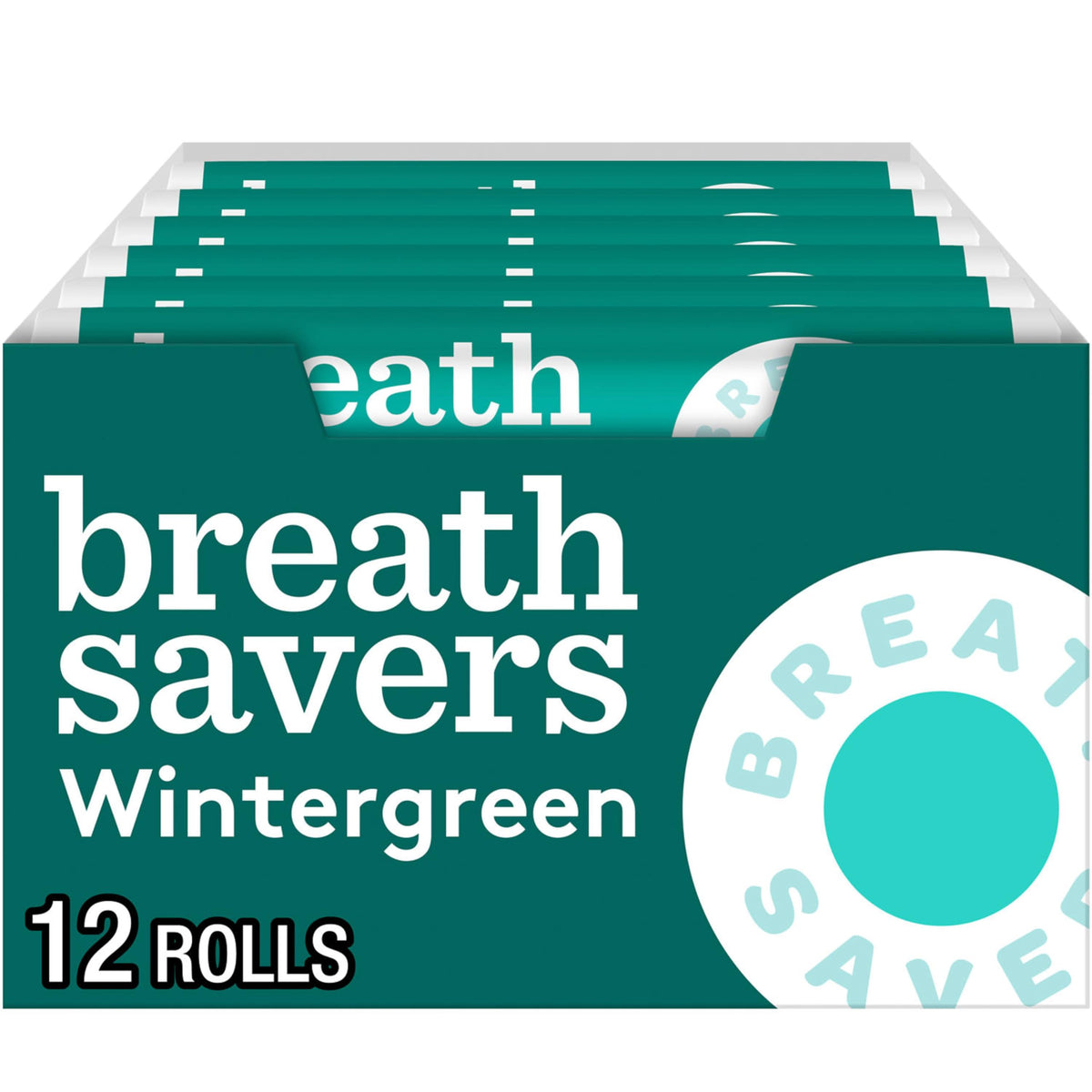 Breath Savers rollo frontal mostrando empaque portátil y frescor instantáneo