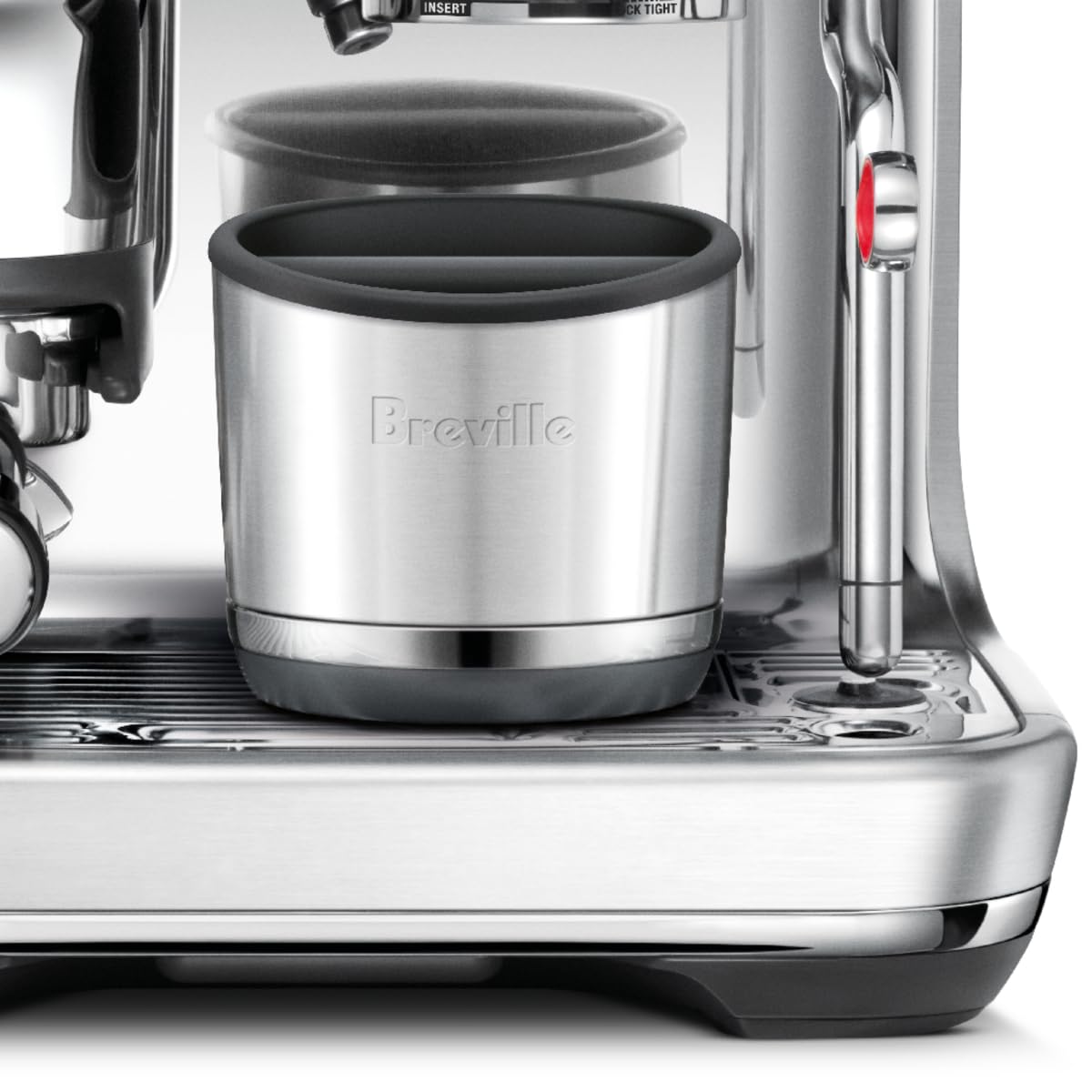 Breville knock box 10 ambientado en barra de café casa, aporta orden y estética