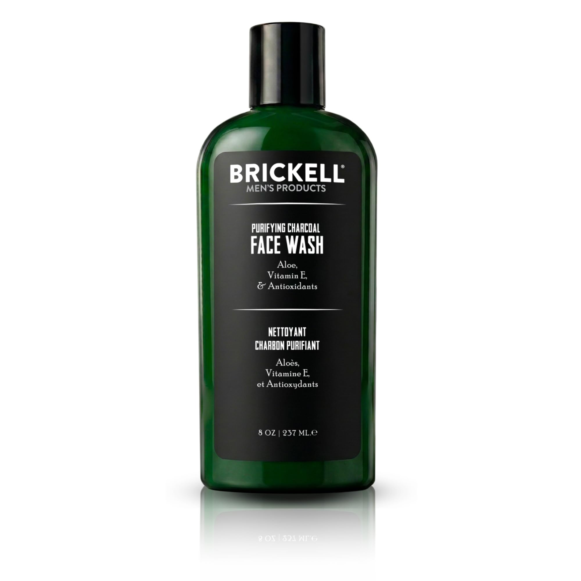 Brickell frasco frontal del limpiador mostrando tamaño y diseño, apariencia profesional