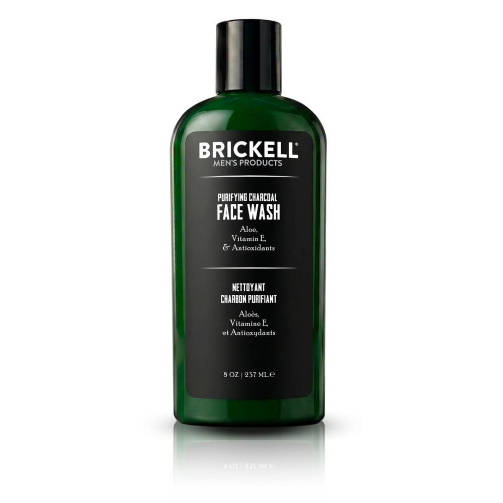 Brickell frasco frontal del limpiador mostrando tamaño y diseño, apariencia profesional