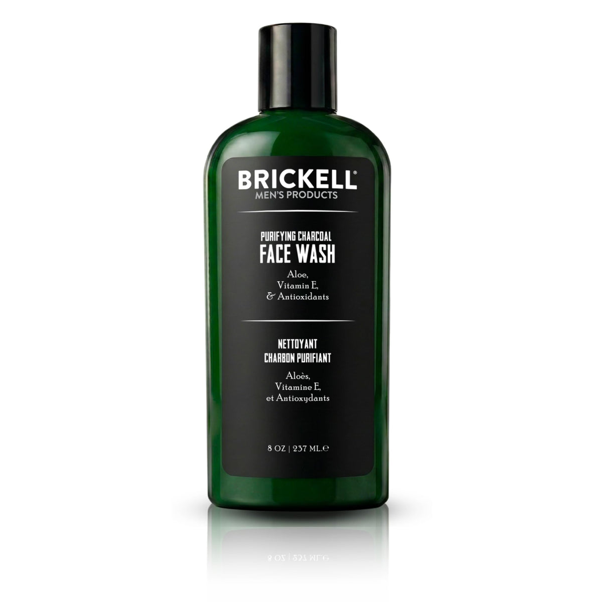 Brickell frasco frontal del limpiador mostrando tamaño y diseño, apariencia profesional