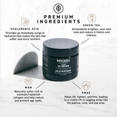 Brickell Men's Products open jar displaying creamy texture and quick-absorbency benefit