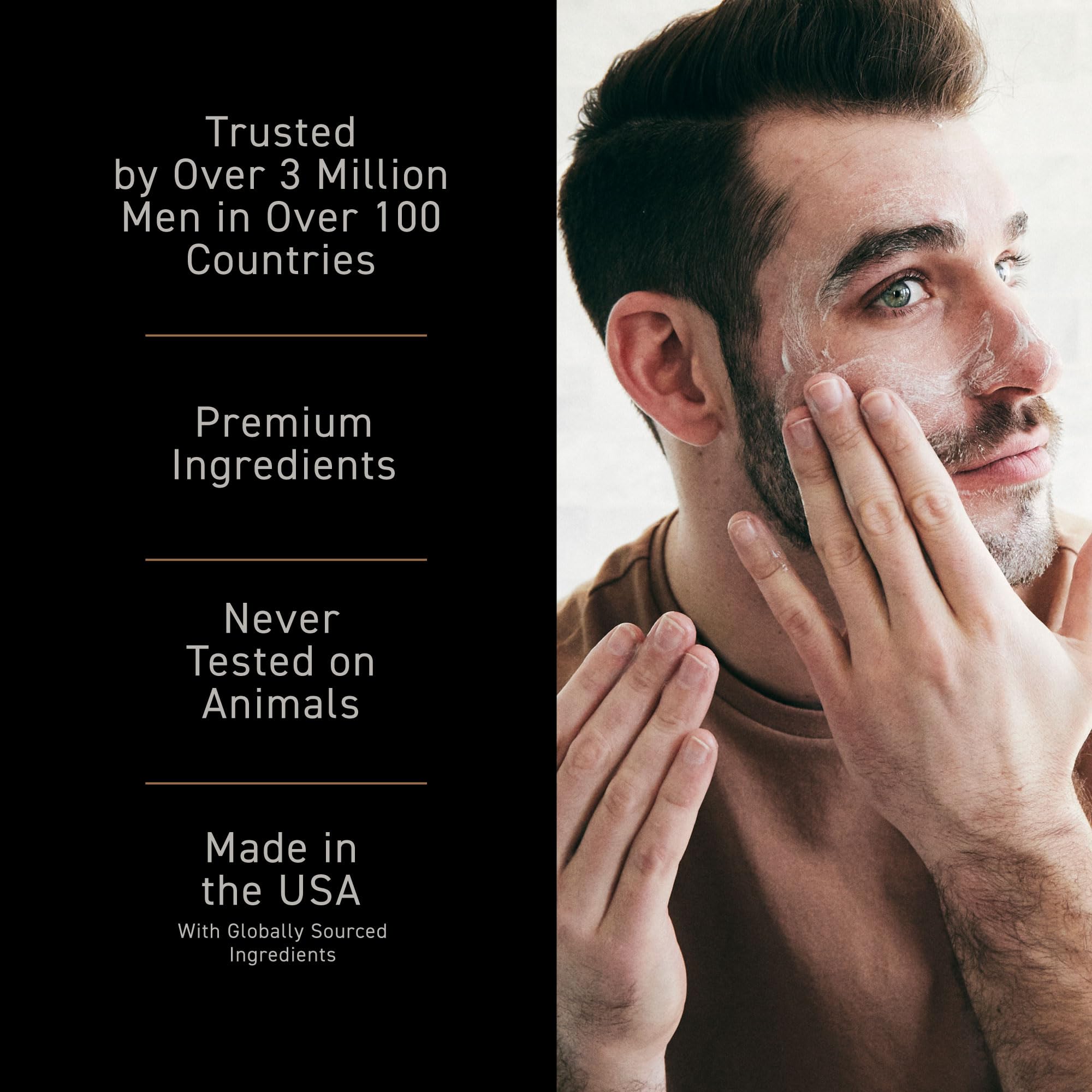 Brickell Men's Products on bathroom shelf in lifestyle shot showing premium grooming routine benefit