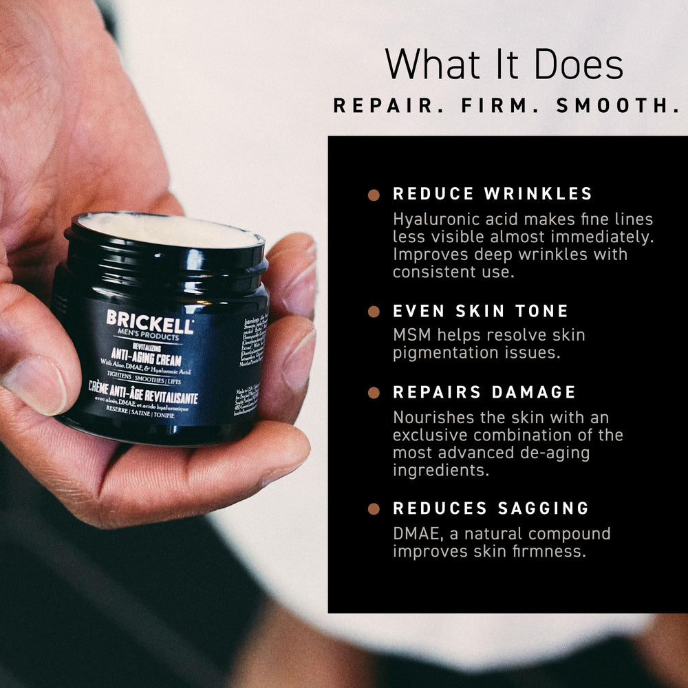 Brickell Men's Products label close-up highlighting ingredient list and transparency benefit