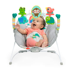 Bright Starts detalle de la tela del asiento, cómoda y lavable