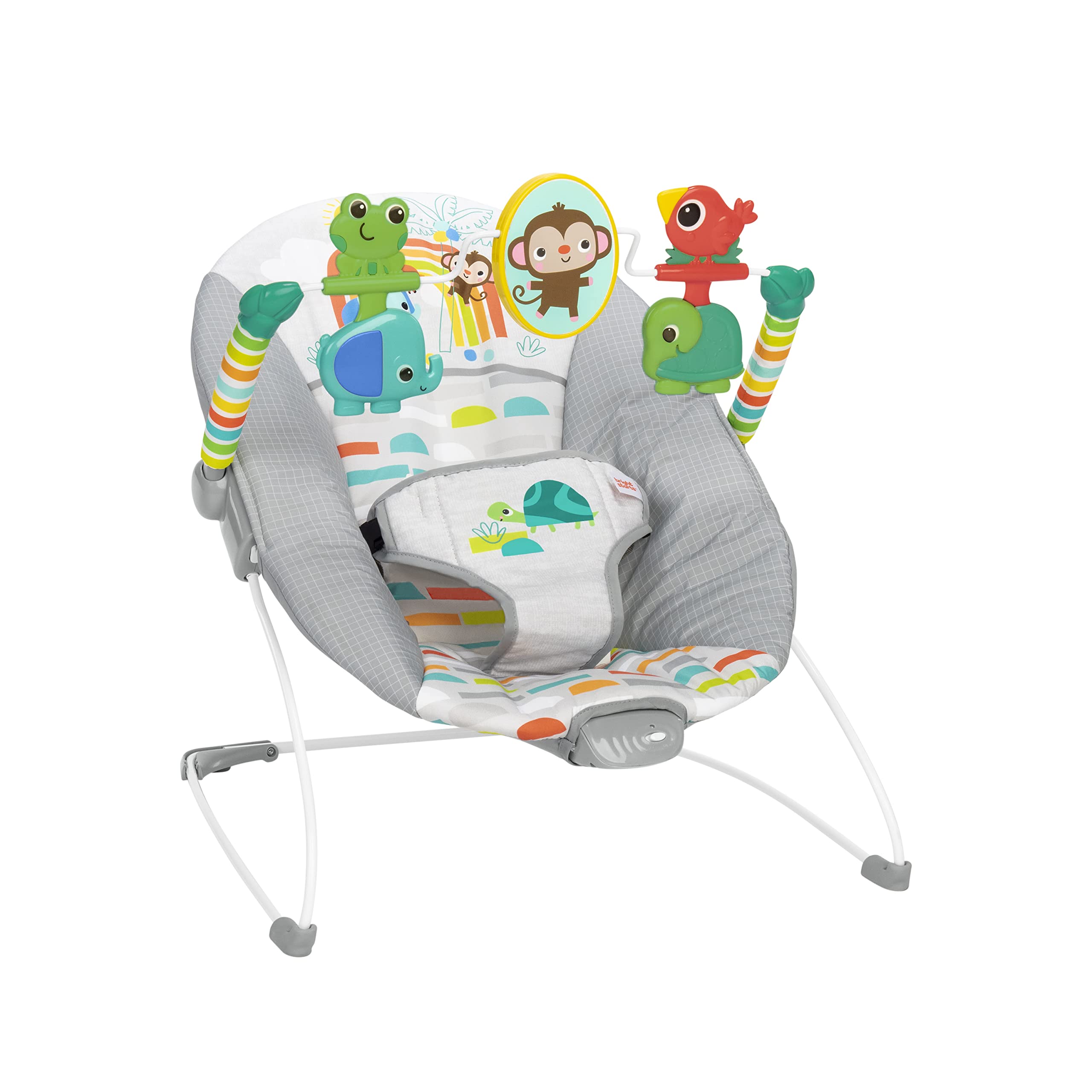 Bright Starts vista frontal del bouncer mostrando diseño y comodidad