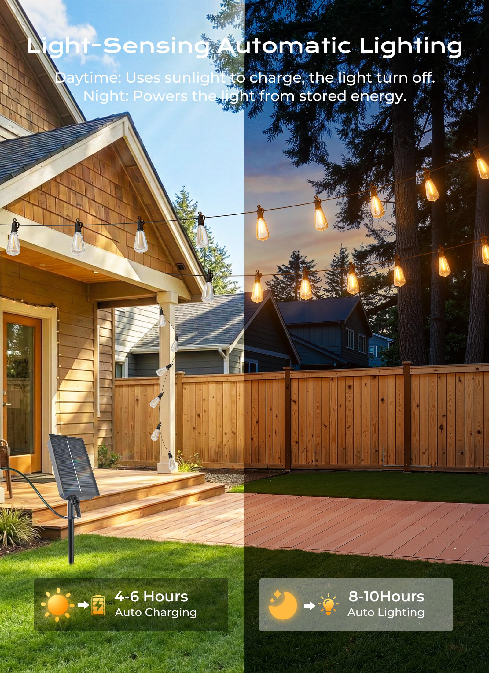 Brightown cadena de 52ft colgada en una pérgola, crea ambiente acogedor al aire libre