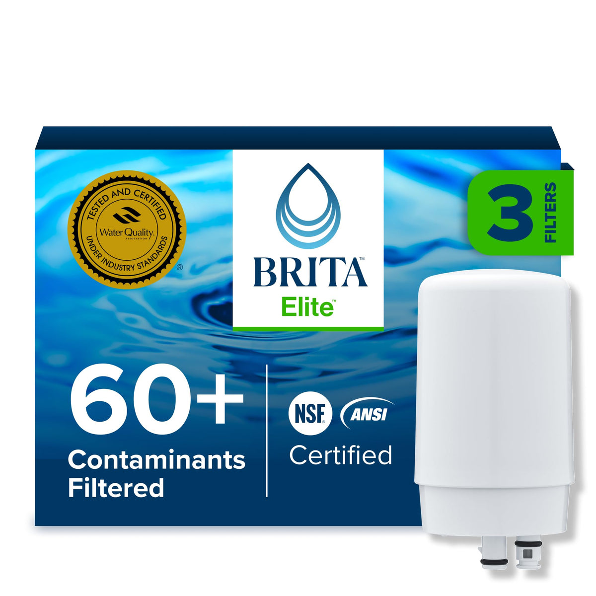 BRITA vista frontal del empaque del filtro mostrando inclusión de 3 unidades y ahorro