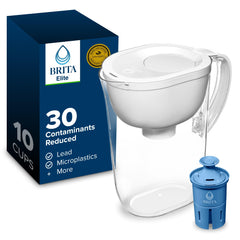 BRITA pitcher front view showing clean design and large capacity benefit