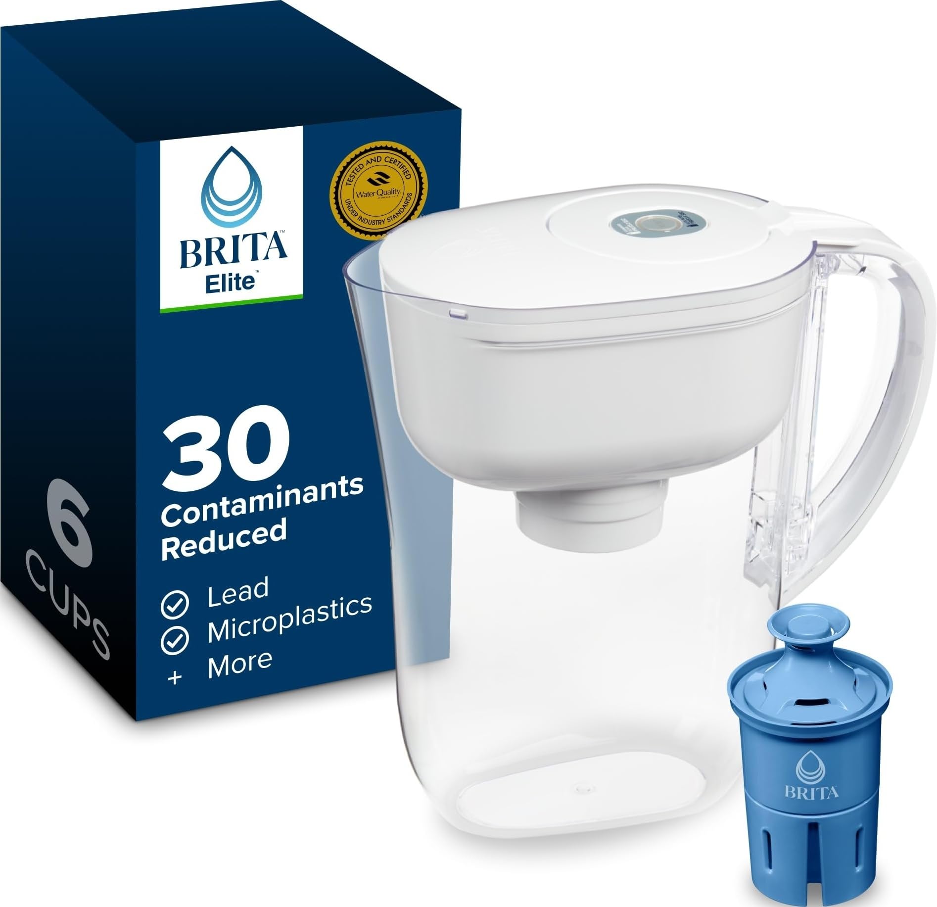BRITA jarra Metro frontal blanca mostrando perfil compacto y ahorro de espacio