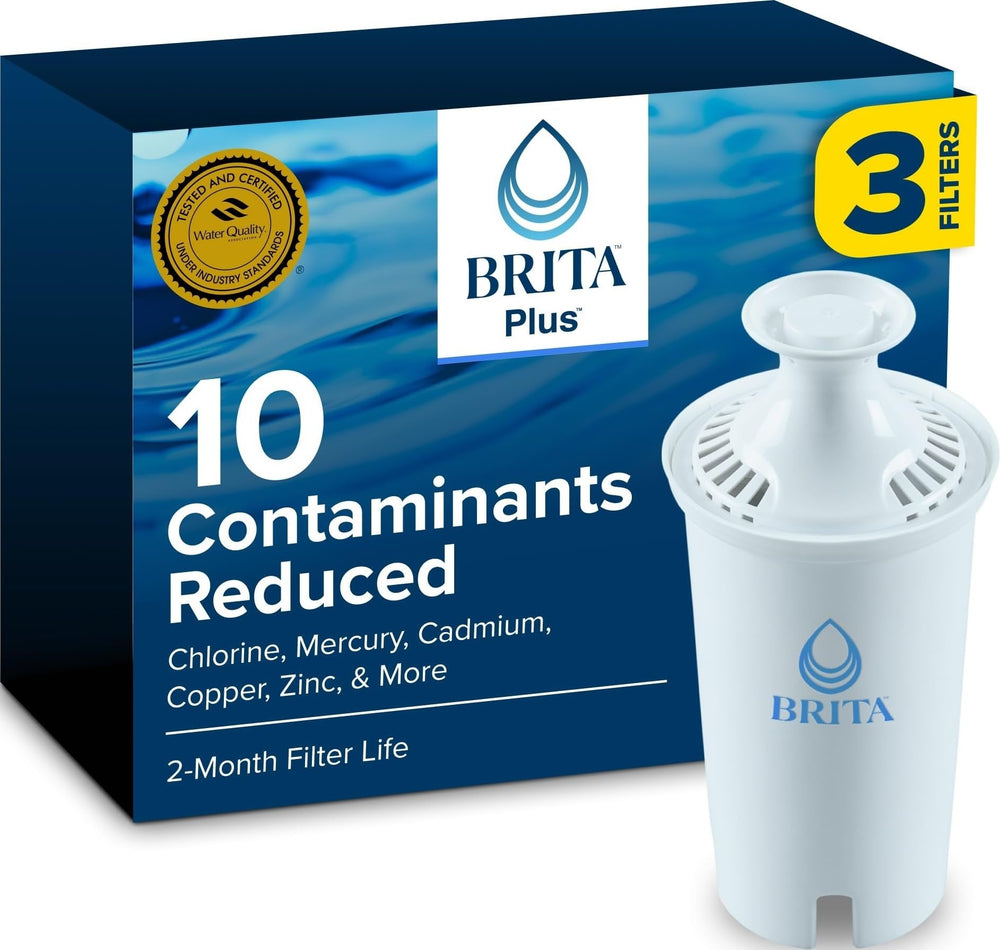 BRITA filtro Plus frontal mostrando pack de tres y claridad