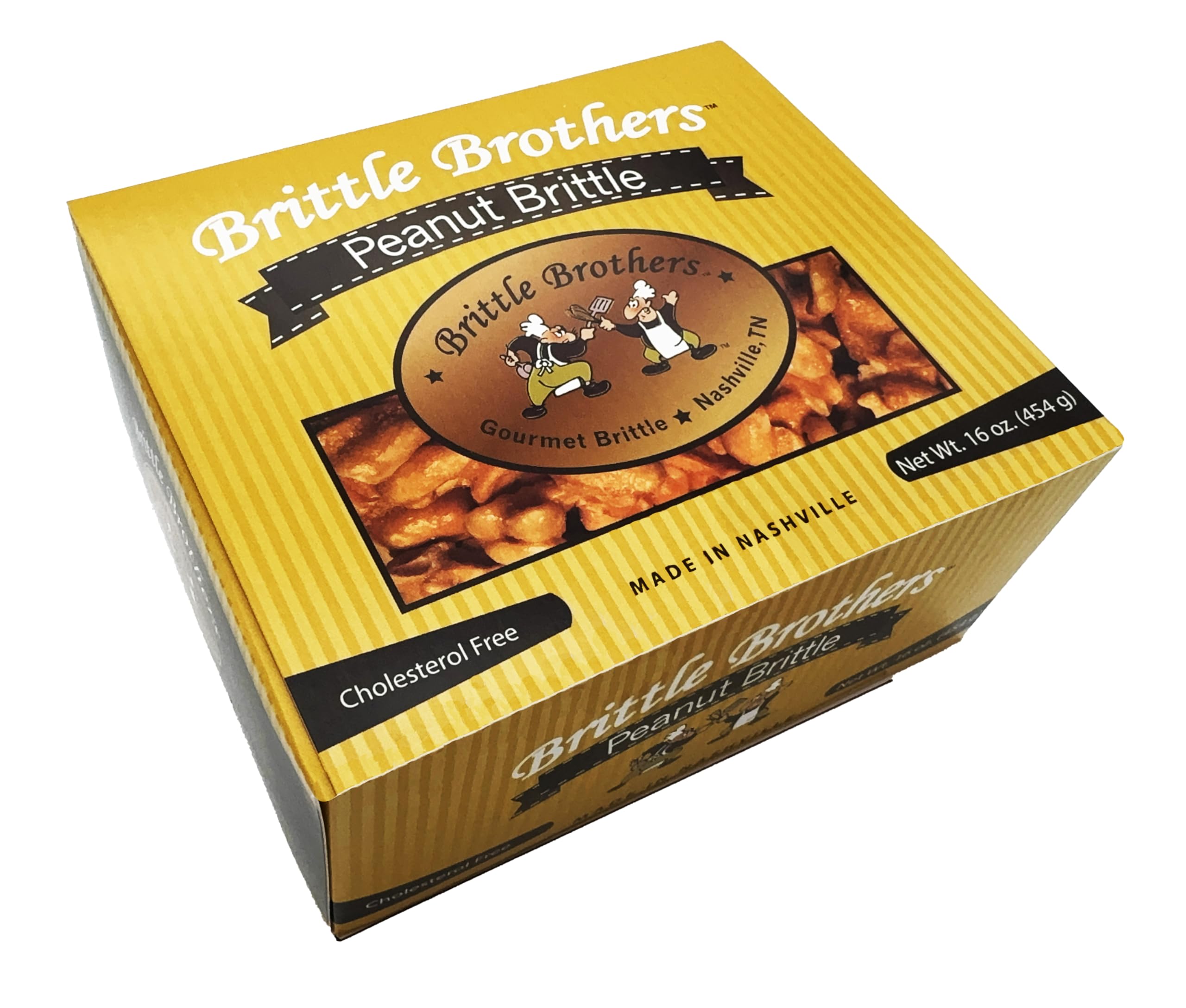 Brittle Brothers caja delantera mostrando la presentación premium y lista para regalar
