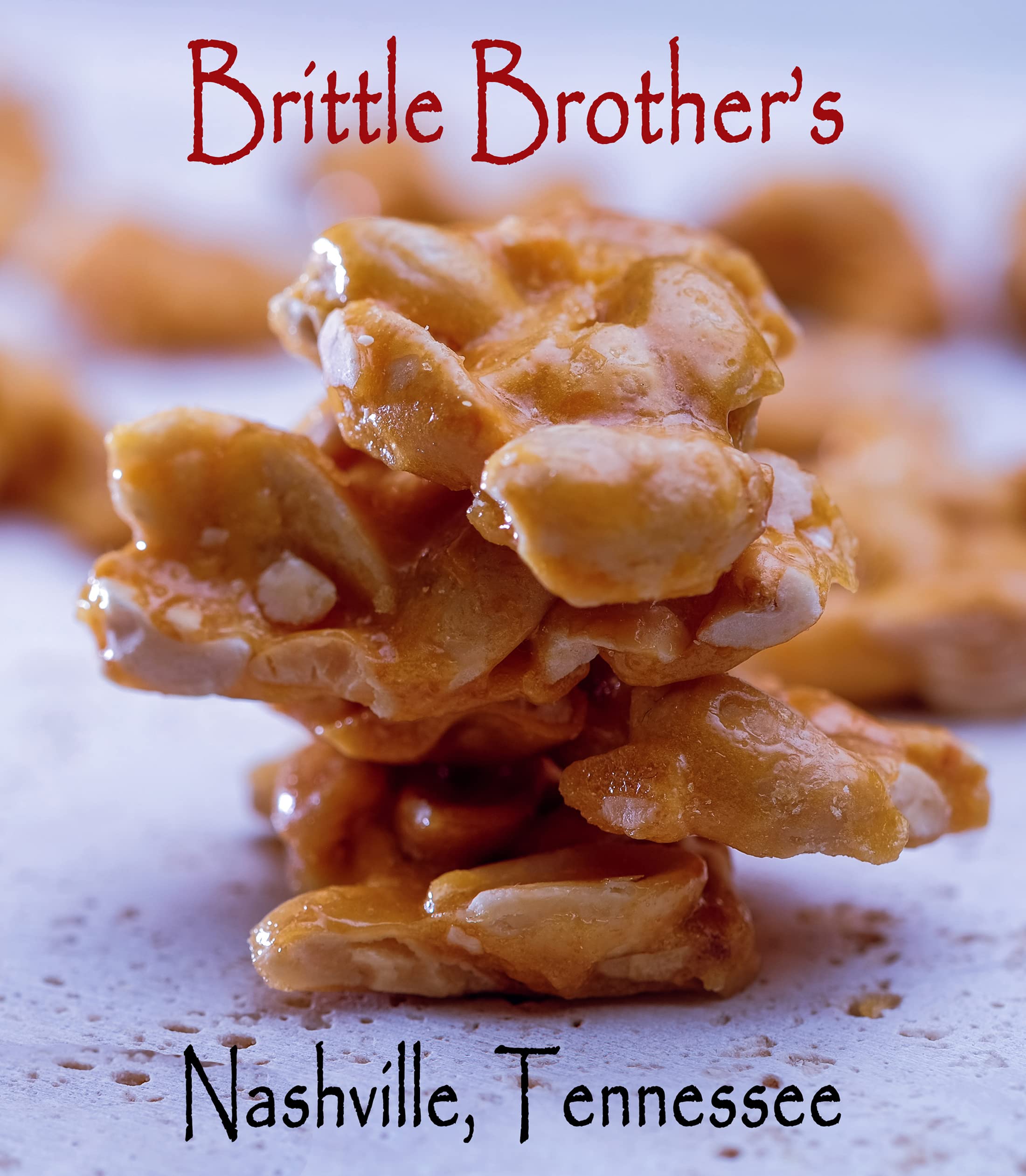Brittle Brothers etiqueta y sello indicando receta familiar y hecho en USA