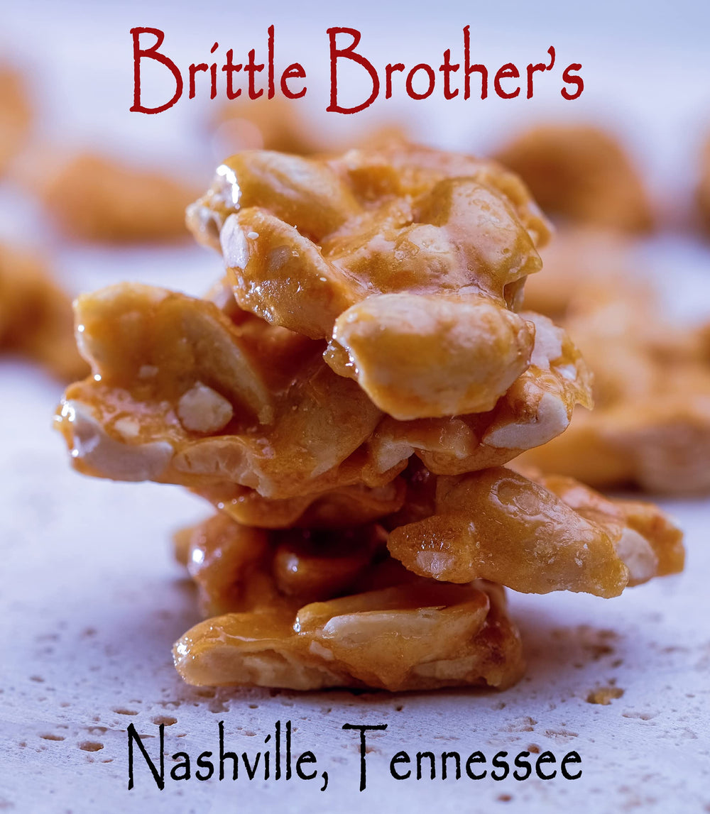 Brittle Brothers etiqueta y sello indicando receta familiar y hecho en USA
