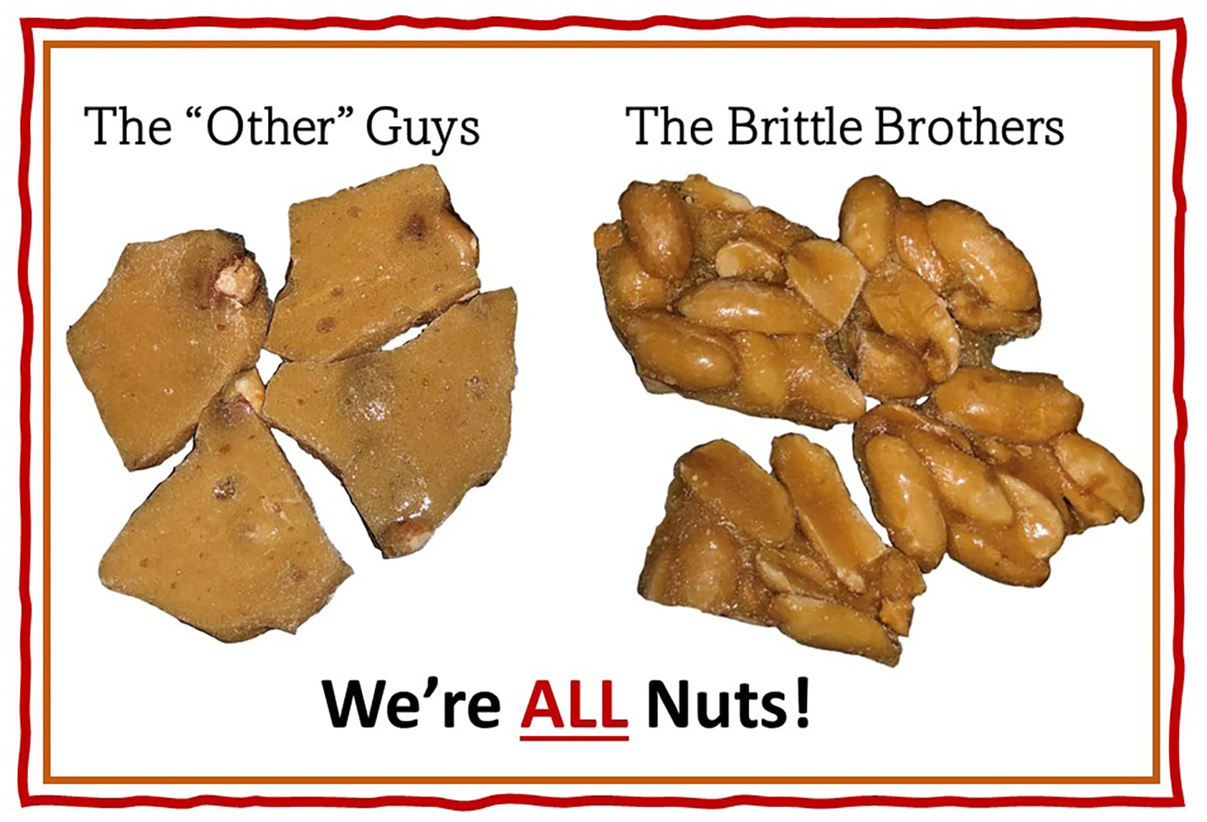 Brittle Brothers trozo de peanut brittle en mano demostrando tamaño y crocancia