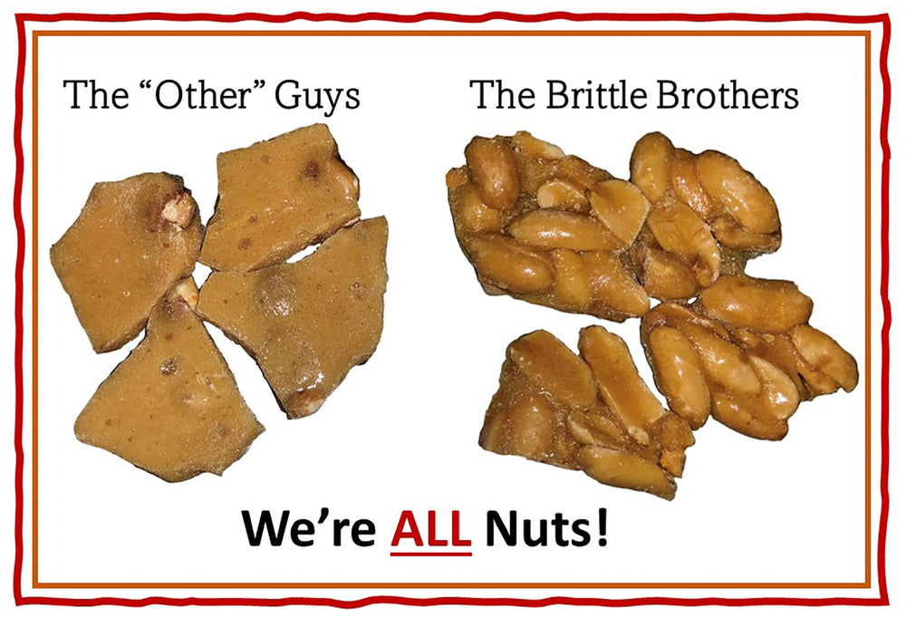 Brittle Brothers trozo de peanut brittle en mano demostrando tamaño y crocancia