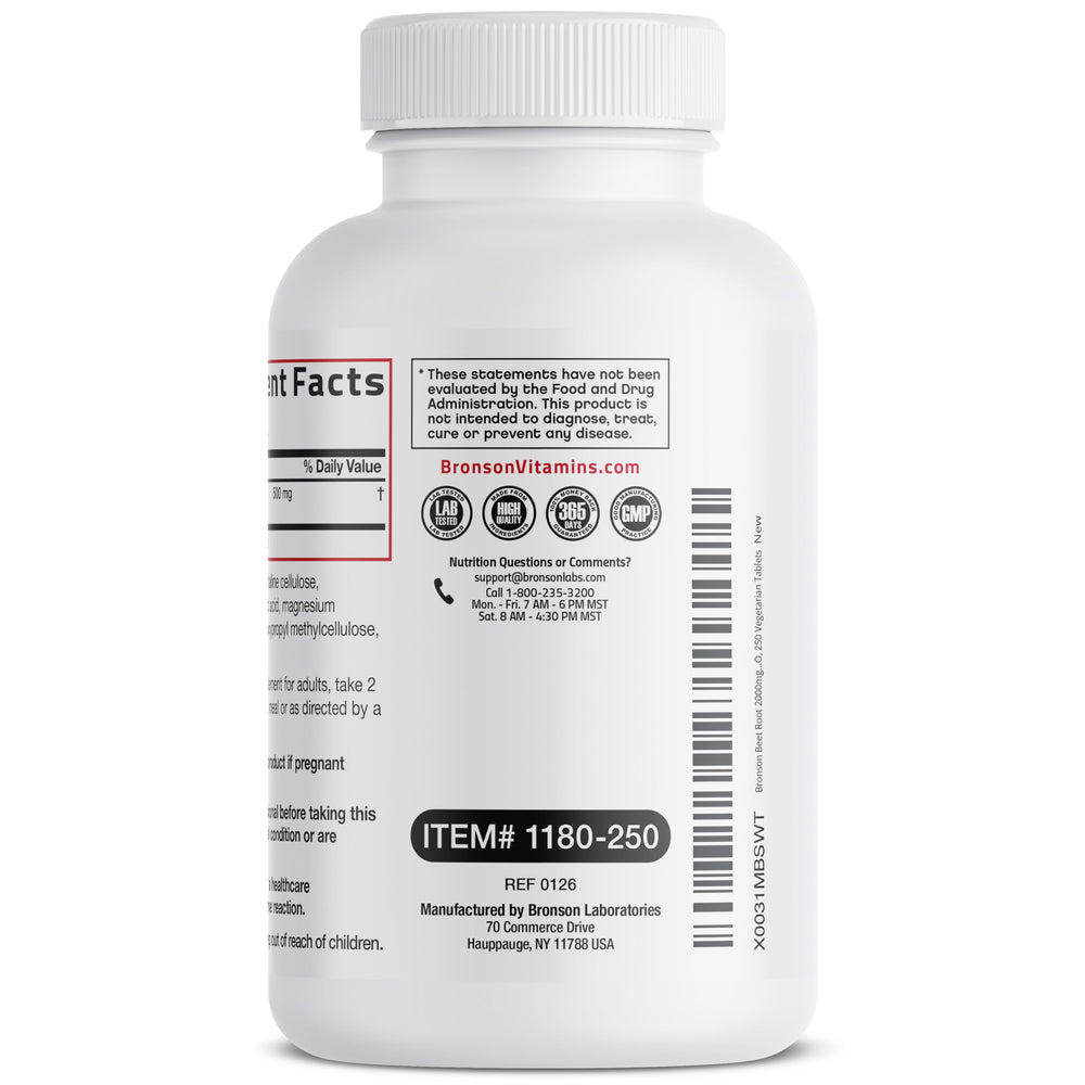 Bronson Beet Root sello cGMP en envase destacando control de calidad