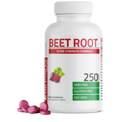 Bronson Beet Root frente del envase mostrando 250 tabletas y marca clara