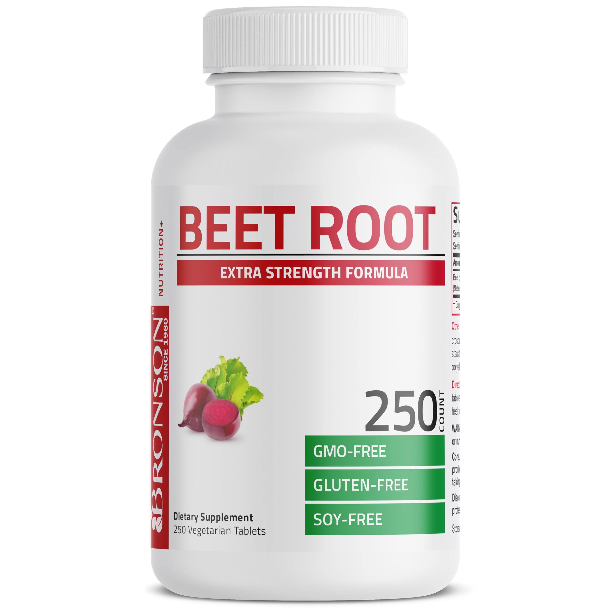 Bronson Beet Root etiqueta con ingredientes y certificaciones Non‑GMO visibles