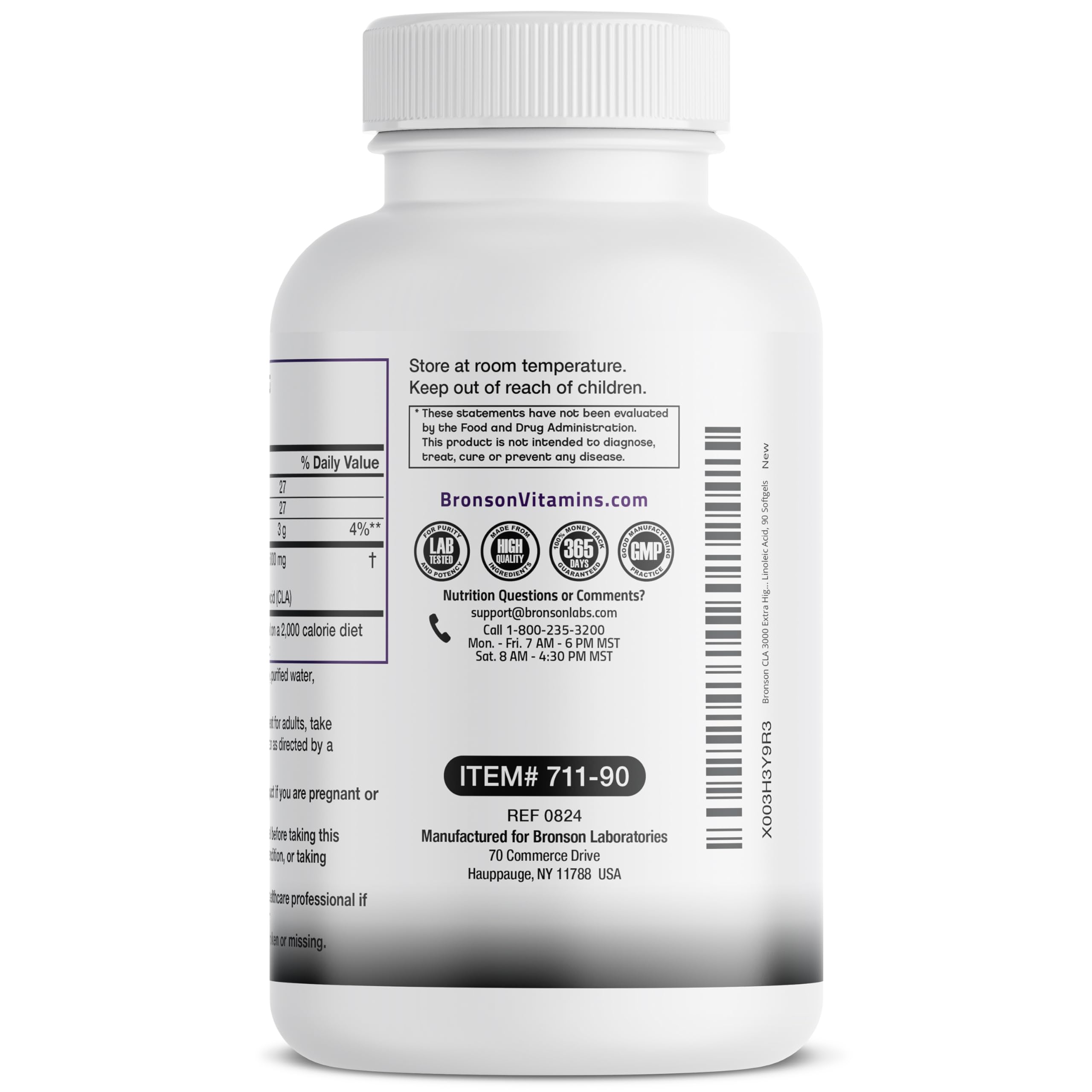 Bronson CLA 3000 botella abierta con softgels visibles para ver cantidad disponible