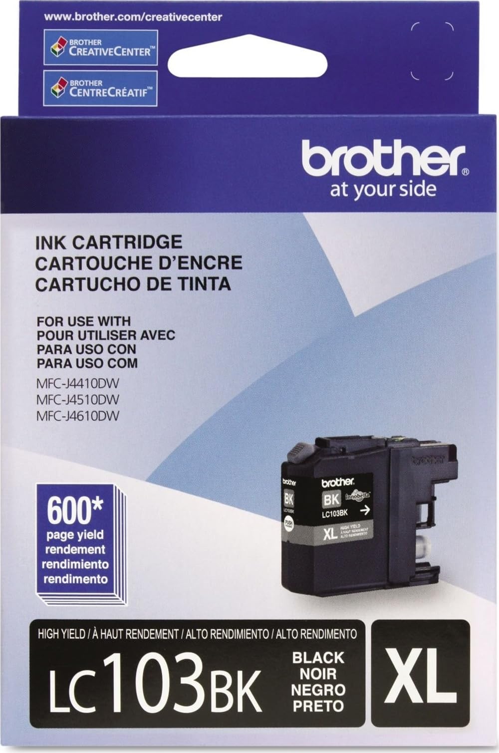 Brother cartucho LC103BK frontal mostrando diseño y encaje seguro