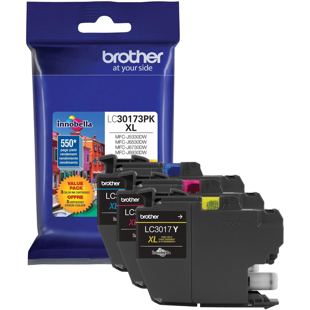 Brother pack frontal con cartuchos cian magenta amarillo mostrando colores vivos