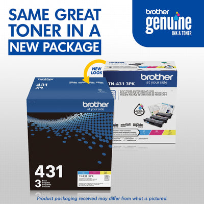 Cyan Brother TN-431 cartridge label visible to confirm model and color before installation
