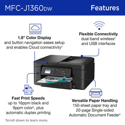 Brother Work Smart 1360 ADF and flatbed scanner for multipage efficiency