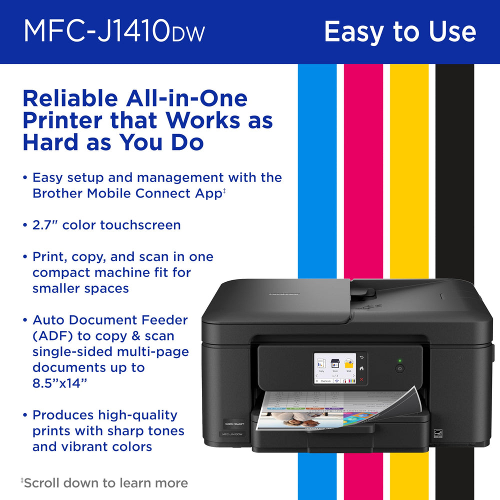 Brother Work Smart 1410 on desk in home office demonstrating space‑saving convenience